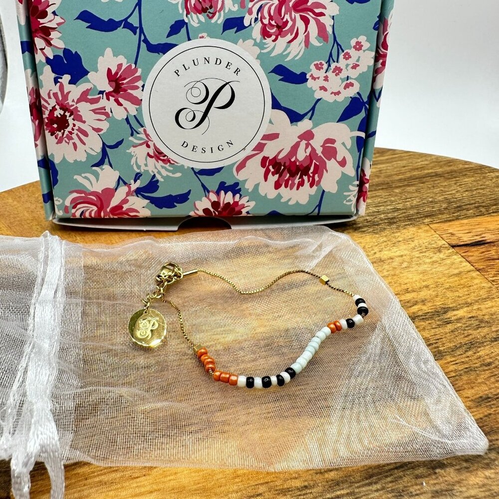 Plunder Design Gunner Bracelet With Colorful Beads & Gold Chain